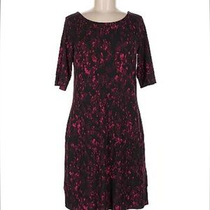 Tahari Black and burgundy Long Sleeve A line Cocktail Dress